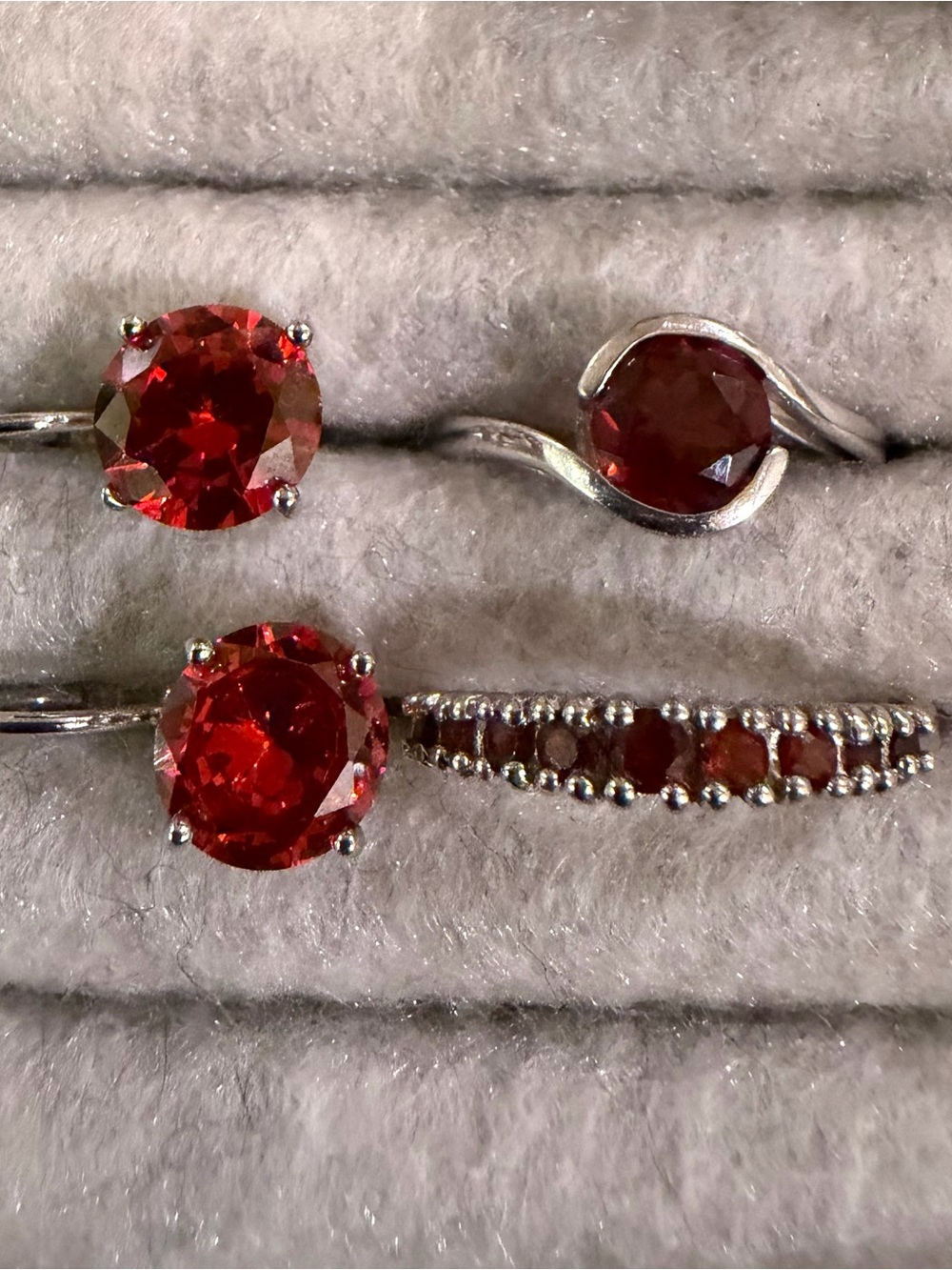 Red Garnet-Style Silver Ring Set - Women Jewelry